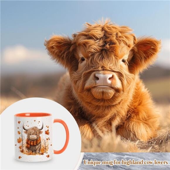 Hyturtle Fall Highland Cow Maple Leaves Coffee Mug - Birthday Gifts For Cow - Picture 5 of 7